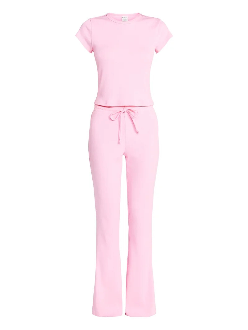 No Boundaries Ribbed Sleep Tee and Pants Set, 2-Piece, Women’s XXS-3X | Walmart (US)