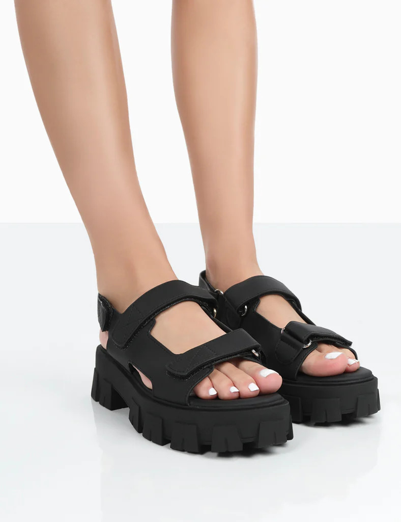 Brighton Wide Fit Black Nylon Flatform Open Toe Sandals | Public Desire