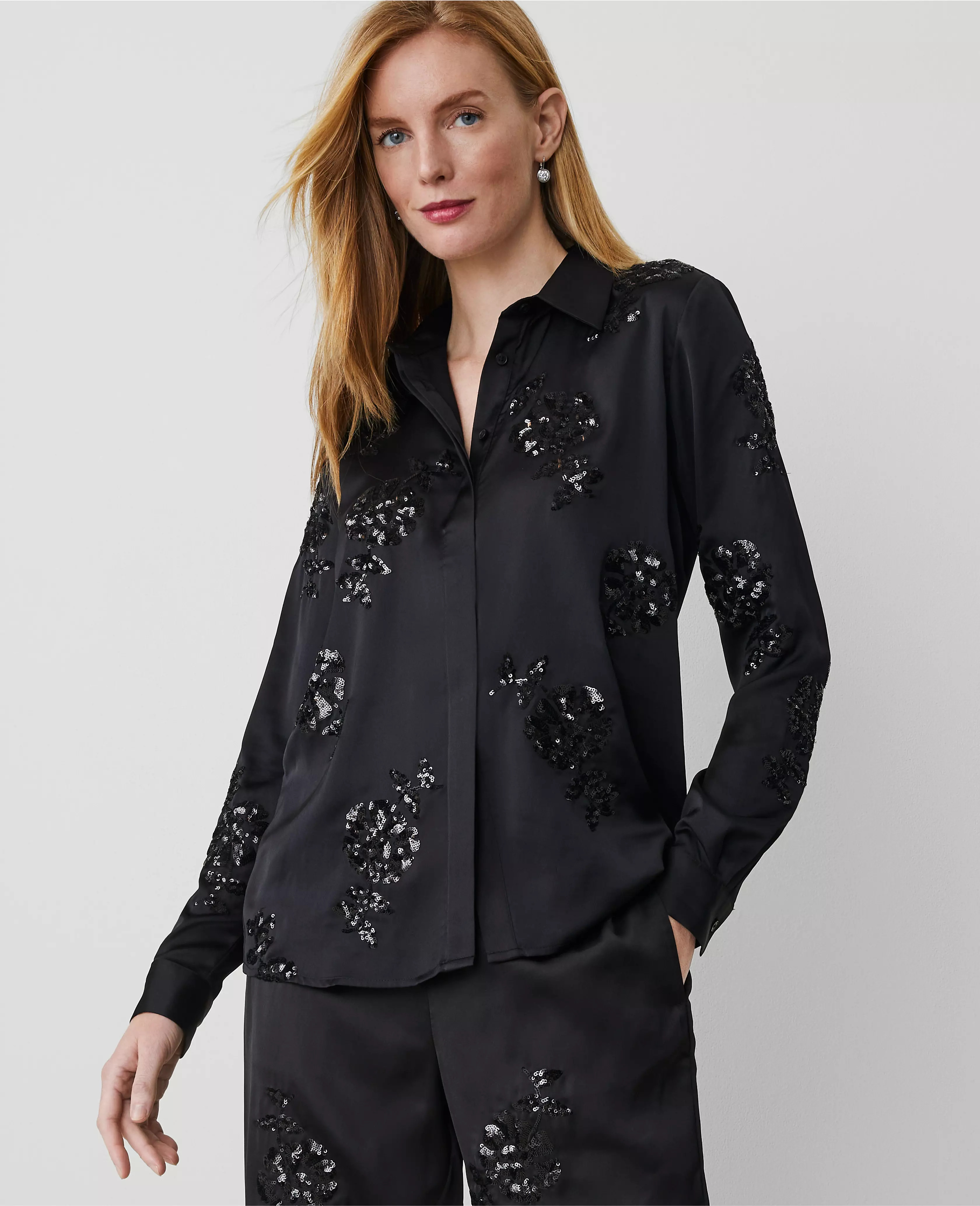 Floral-Embellished Collared Shirt | Ann Taylor (US)