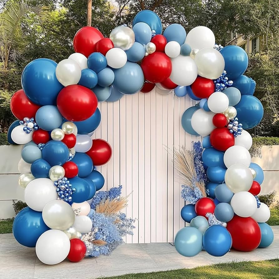 Red Blue White Balloon Garland Double Stuffed Royal Blue Red Balloons Pearl White Sand Pastel Bal... | Amazon (US)