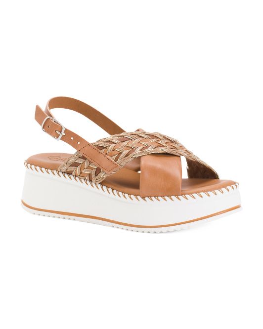 Made In Italy Leather Cross Band Platform Sandals | TJ Maxx