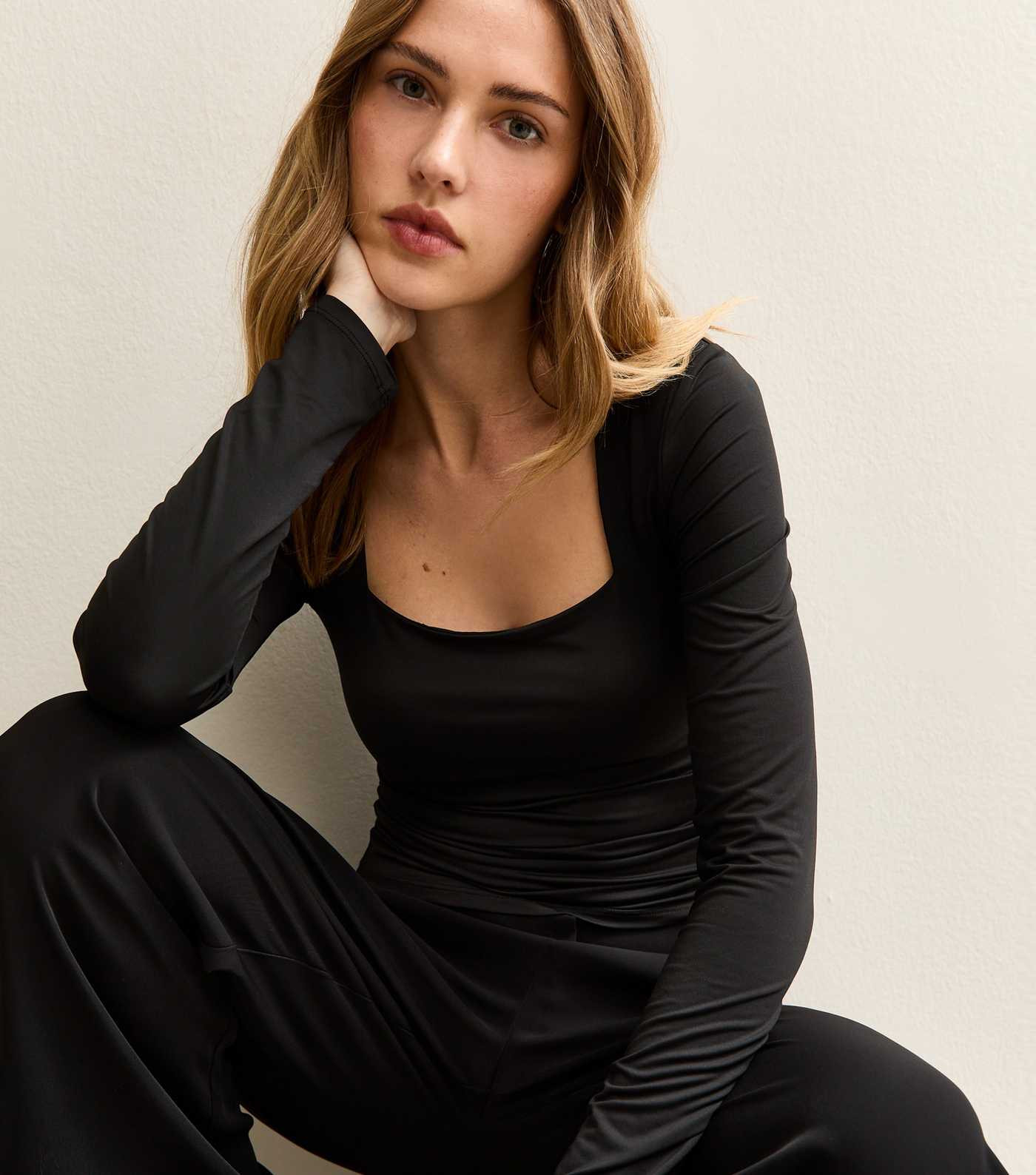 Black Long Sleeve Square Neck Top | New Look | New Look (UK)