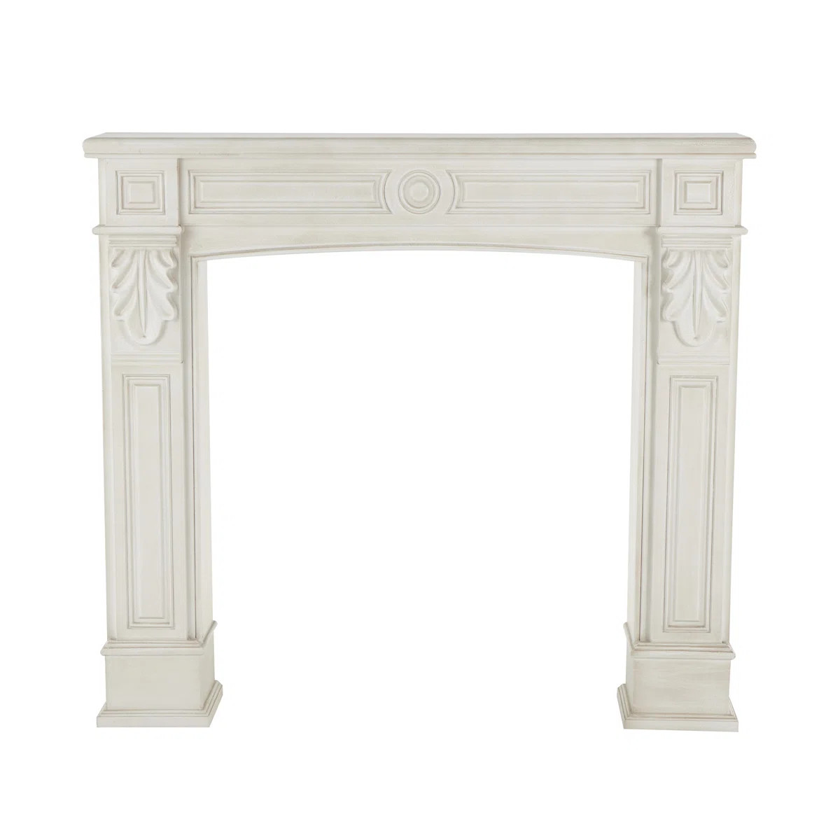 Cole And Grey Wooden Freestanding Fireplace Mantle With Leaf Accents | Wayfair North America