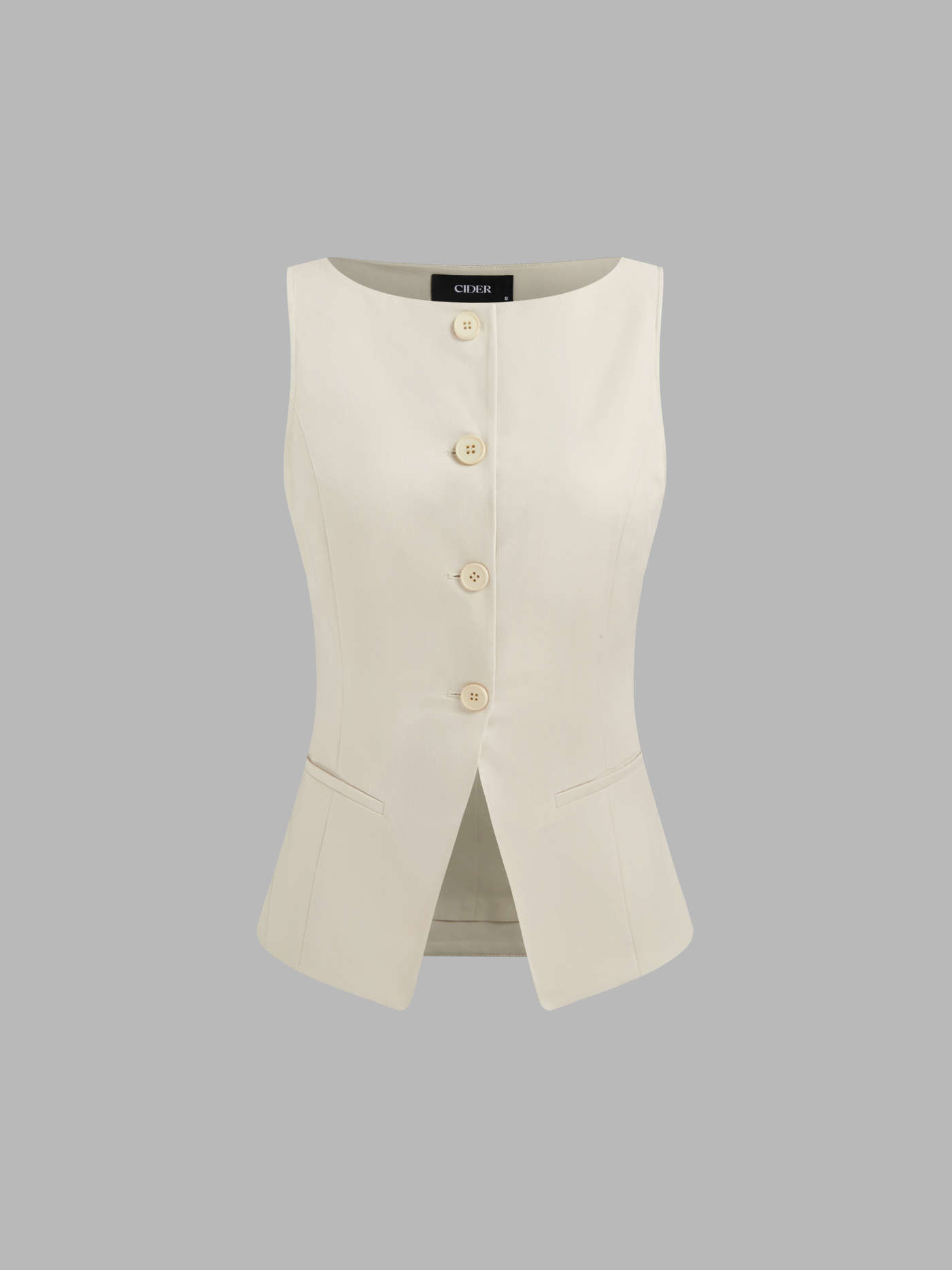 Woven Boat Neck Solid Button Vest | Cider