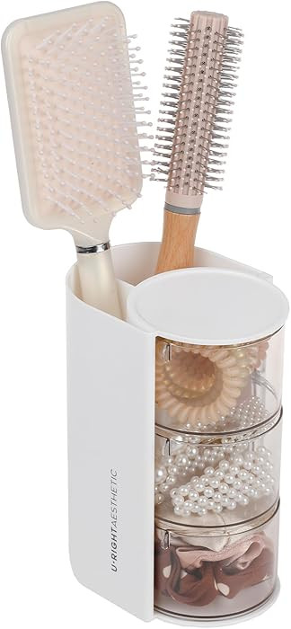 FABROK 3-Layer Clear Hair Accessories Organizer with Hair Brushes Holder, Rotatable Small Jewelry... | Amazon (US)