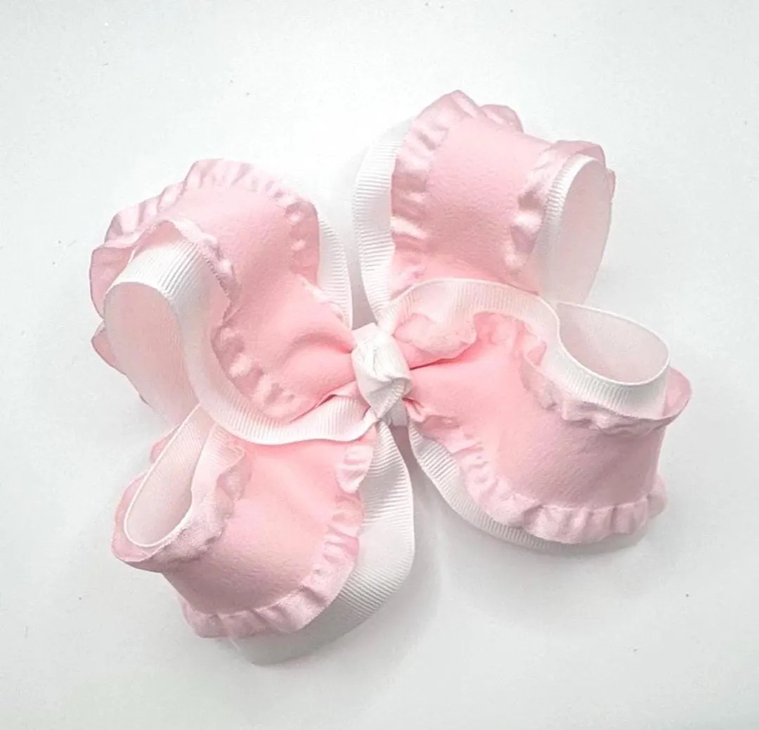 Large Pink Double Ruffle Bow, Coquette Bows, Frilly Bows, Girly Bows, Stiffened Hair Bows, Ruffle... | Etsy (US)