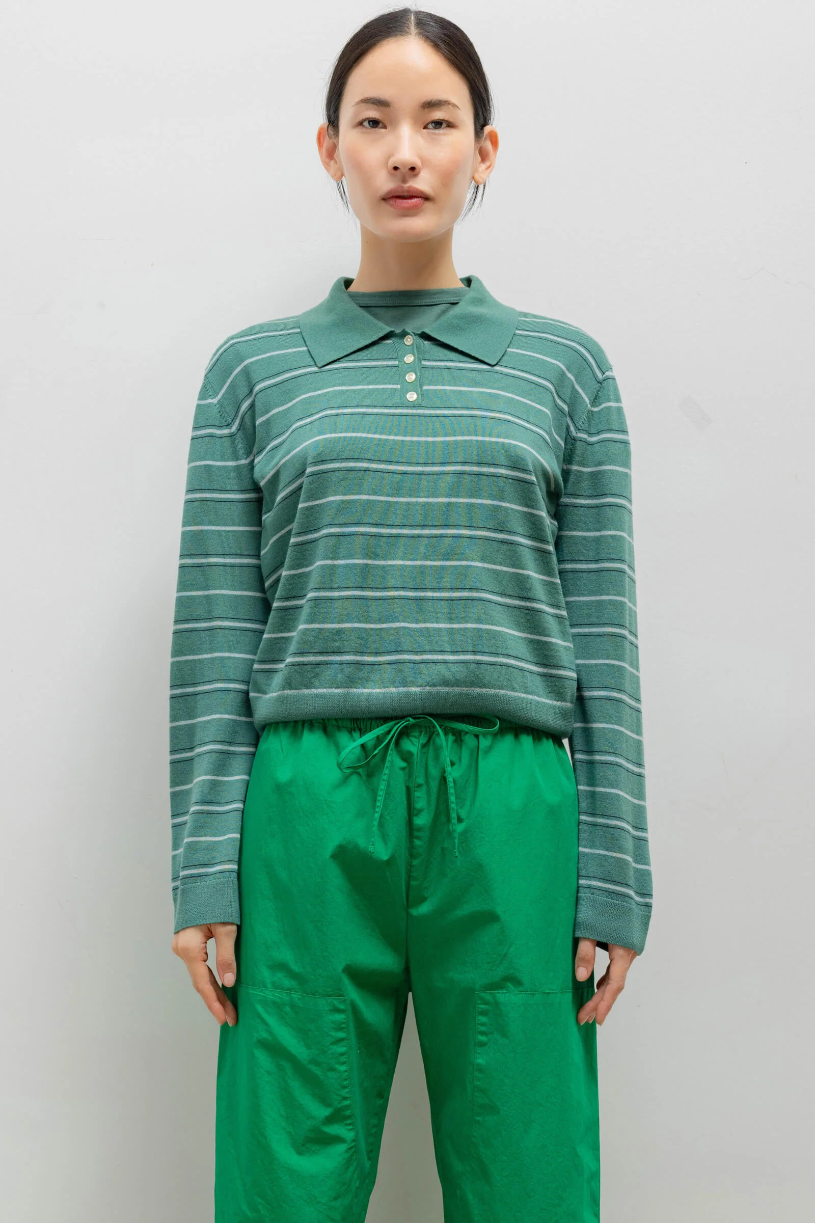 LESET James Stripe Polo in Basil Stripe in Wool | LESET
