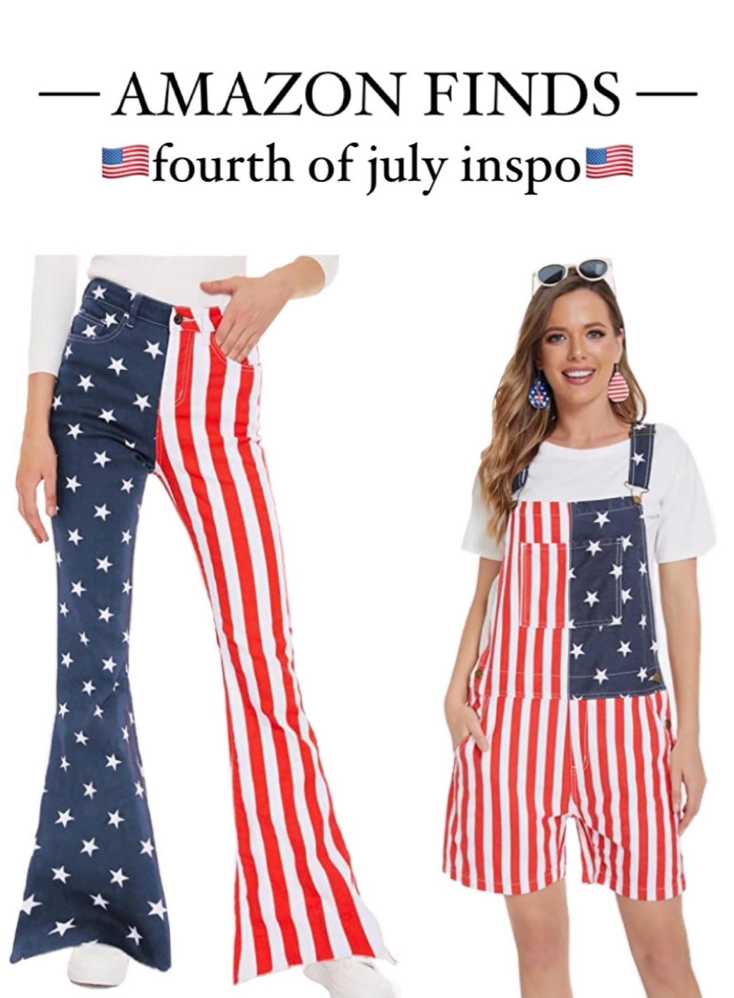 fourth of july outfit inspo!!💥

both are from amazon! they have a longer overall as well as a shorts version! kids, women’s, and men’s sizes so the whole family can match! try on video is on my instagram + tiktok🇺🇸


#LTKunder50 #LTKstyletip #LTKSeasonal