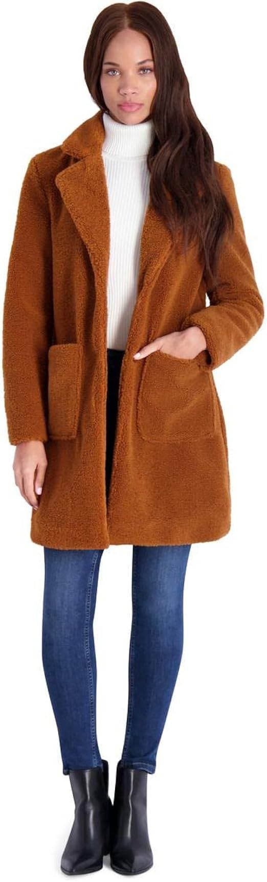 French Connection Teddy Faux Shearling Coat for Women-Open Front Lapel Midi Coat | Amazon (US)
