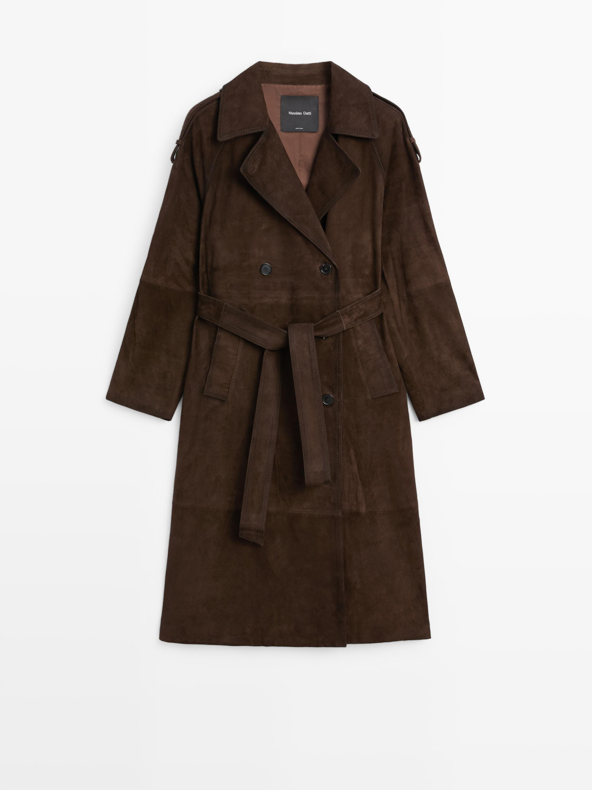 Long suede leather trench coat | Massimo Dutti UK