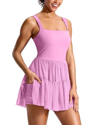 Soothfeel Tennis Dresses for Women Athletic Dress with Built in Shorts & Bra Flowy Golf Workout Dresses with Pockets Summer Pink, Medium | Amazon (US)