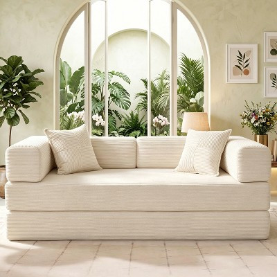 Dyonery 78" Convertible Corduroy Sofa Bed, 5-in-1 Folding Futon Couch with Fixed-Shape Frame, No Assembly Beige Boneless Sleeper for Living Room | Target