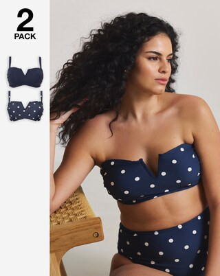 MAGISCULPT 2 Pack Bandeau Bikini Tops Navy/Spot | Simply Be | Simply Be (UK)