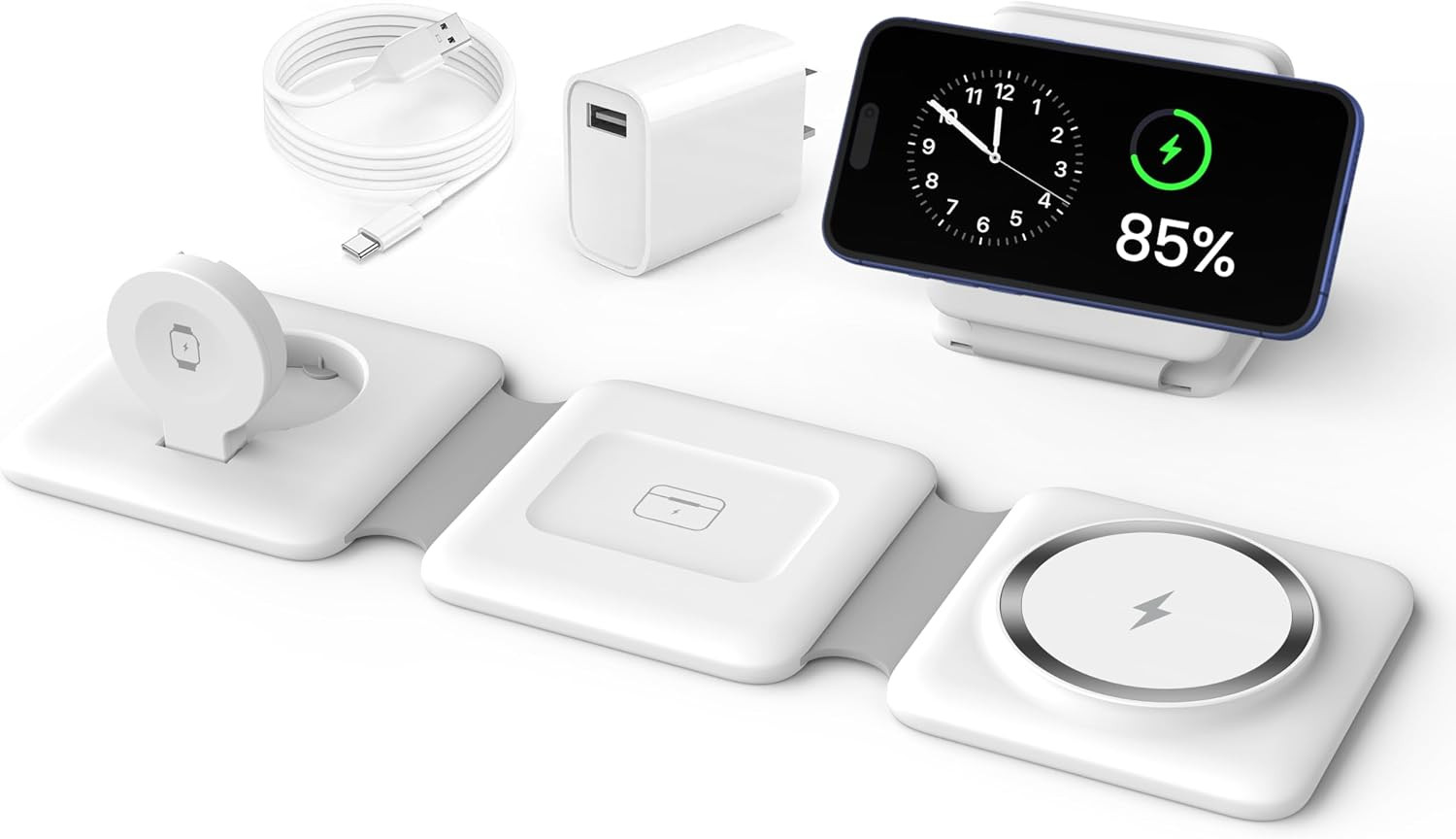 Charging Station for Apple Multiple Devices - 3 in 1 Foldable Magnetic Wireless Charger Dock - Travel Charging Pad for iPhone 17 16 15 14 13 12 Pro Max Plus Watch & Airpods | Amazon (US)