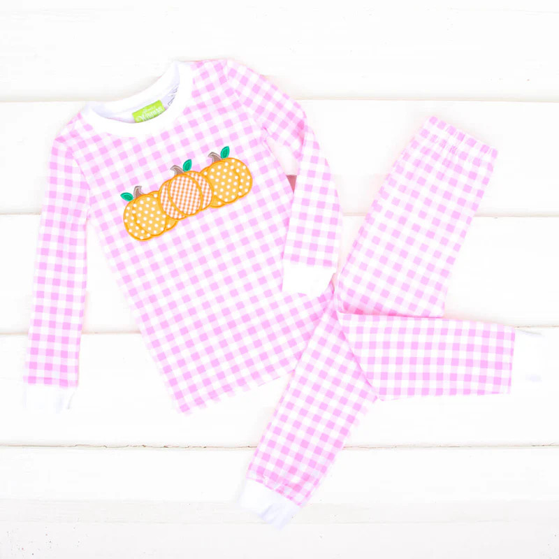 Pumpkin Cluster Pink Gingham Pajamas | Classic Whimsy