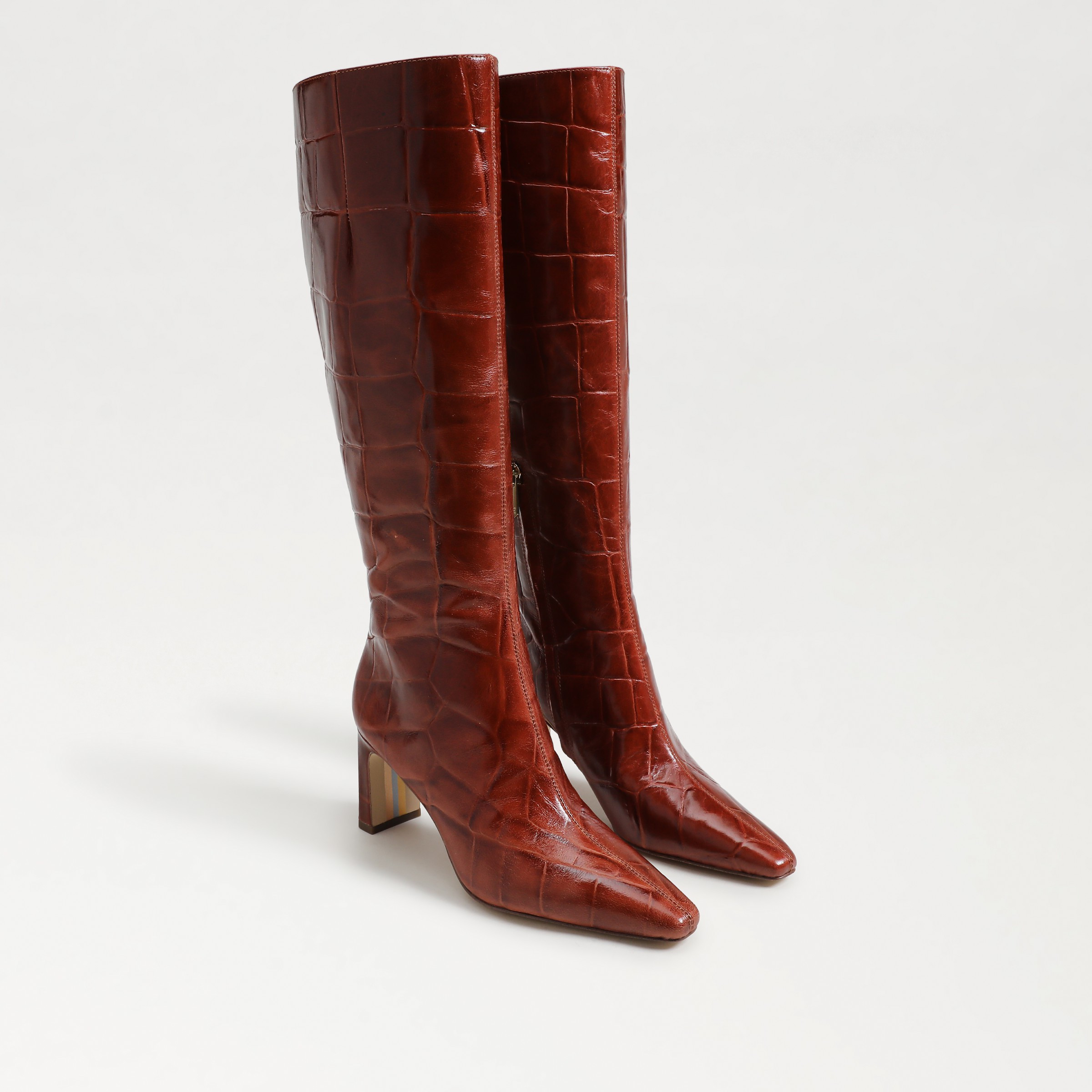 Sam Edelman Sylvia Wide Calf Knee High Boot New Cognac Croco Leather | Sam Edelman