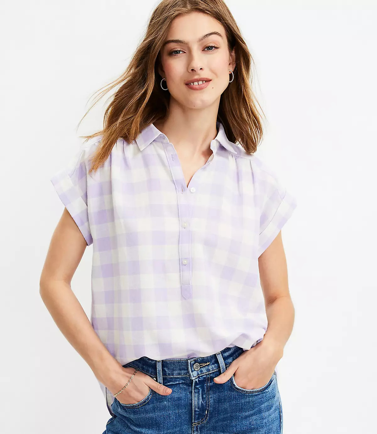 Gingham Dolman Henley Top | LOFT | LOFT