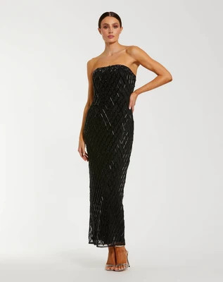 Black Strapless Embellished Column Dress | Mac Duggal