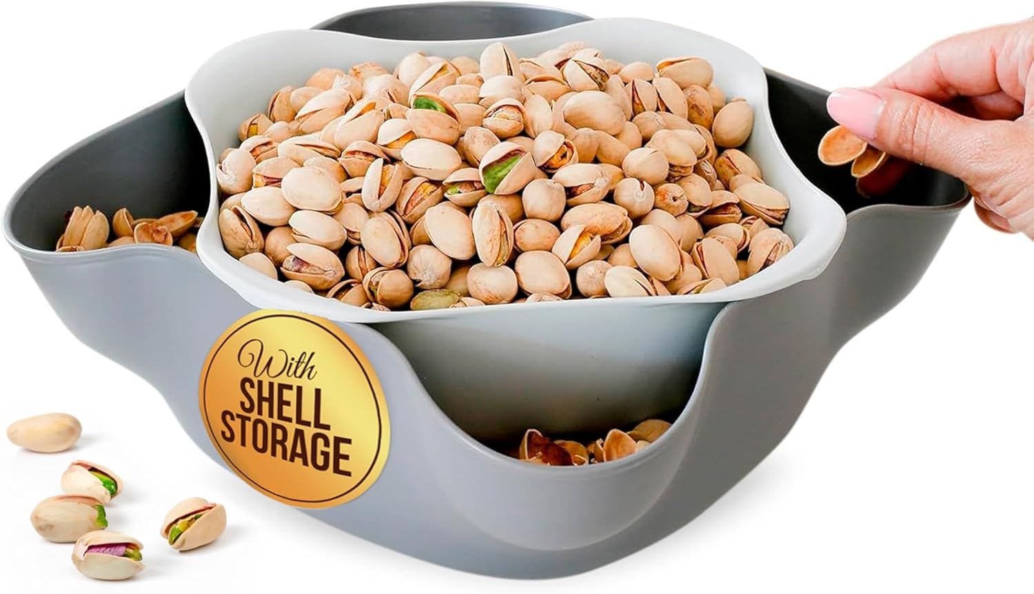 Gemma's Gems Pistachio Bowl with Shell Storage, Large Double Dish for Serving Nuts, Snack Bowl fo... | Amazon (US)