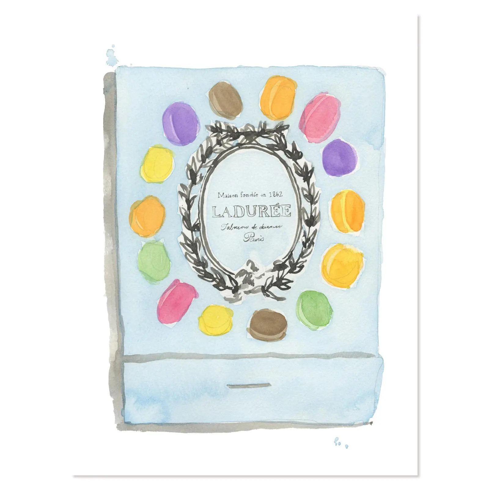 Furbish Ladurée Matchbook Watercolor Print, 5" x 7" | Chairish