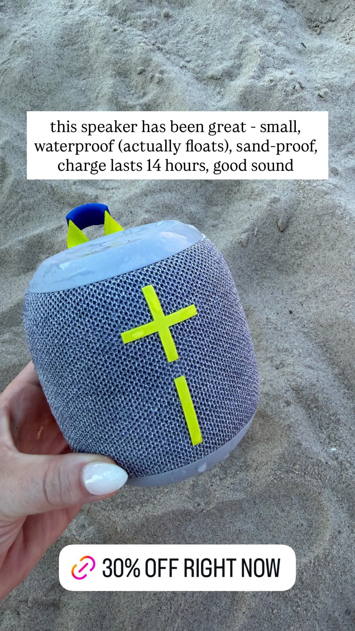 this speaker has been great - small, waterproof (actually floats), sand-proof, charge lasts 14 hours, good sound

#LTKTravel #LTKSeasonal #LTKdayinmylife