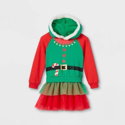 Toddler Girls' Elf Ugly Christmas Sweater Tutu Dress - Green | Target