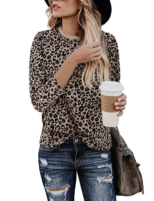 BMJL Women's Casual Cute Shirts Leopard Print Tops Basic Short Sleeve Soft Blouse | Amazon (US)