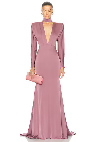 Long Sleeve V Neck Gown | FWRD 