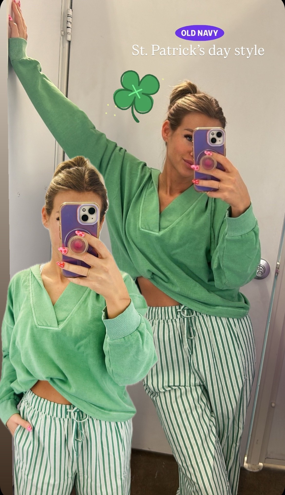 Old navy St Patrick’s day look! Loving these Poplin Wide-Leg Pajama Pants and Oversized Tunic Beach Hoodie

Wearing a S in both but needed XS in the pants. Size down in between sizes  They do have a drawstring waist! 

Green 
Spring break 
Holiday style 

#LTKSaleAlert #LTKSpringSale #LTKSeasonal