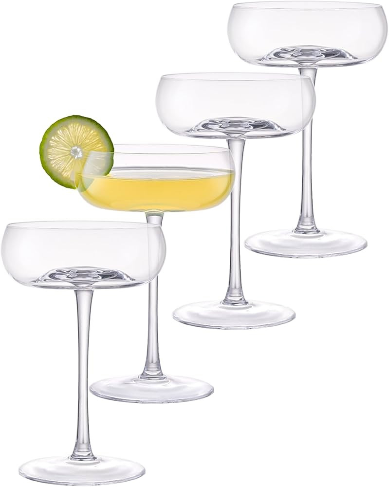 Handmade Coupe Glasses Set of 4 \u2013 8.5oz Crystal Cocktail Glasses with Unique Convex Base, El... | Amazon (US)