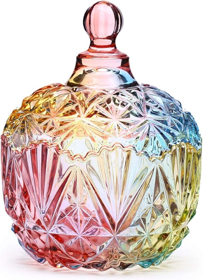 Danmu 1Pc Colorful Glass Storage Jar with Lid Candy Cookie Jar Jewelry Box Buffet Jar Biscuit Con... | Amazon (US)