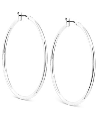 SILVER-TONE THIN HOOP EARRINGS, 1.6" | Macy's