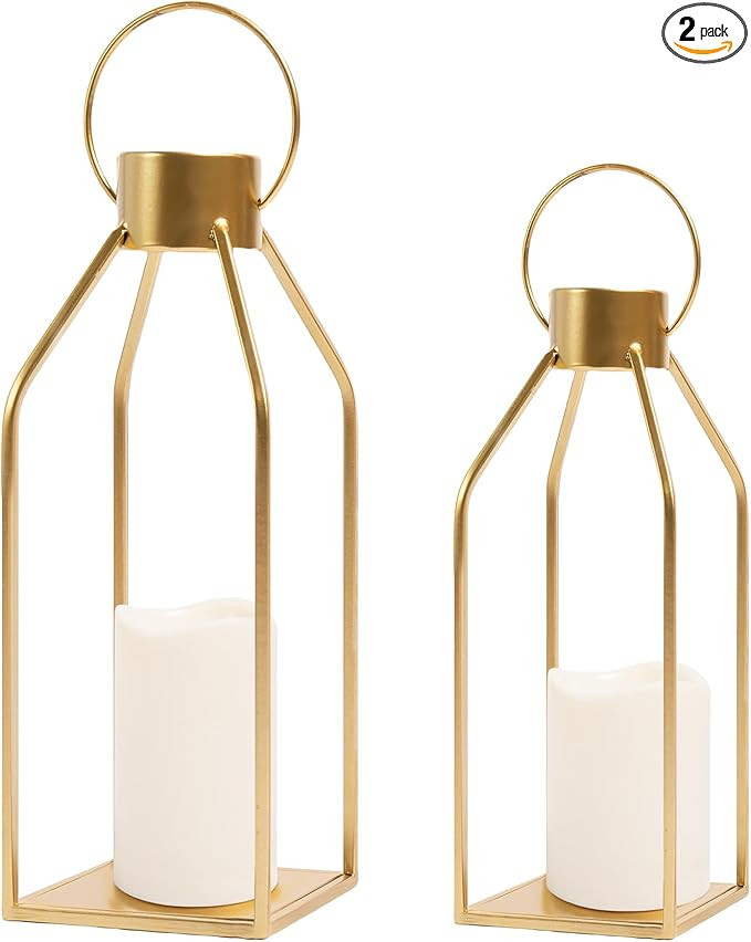 HPC Decor Modern Farmhouse Lantern Decor- Gold Metal Candle Lanterns for Christmas- Lanterns Deco... | Amazon (US)