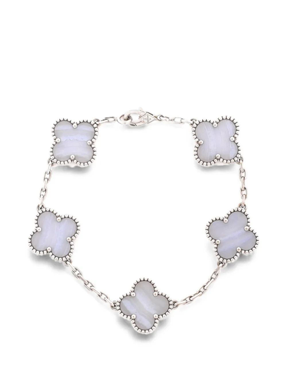 Van Cleef & Arpels Pre-Owned Vintage Alhambra 5 Motifs 18K White Gold and Chalcedony bracelet - Silver | Farfetch Global