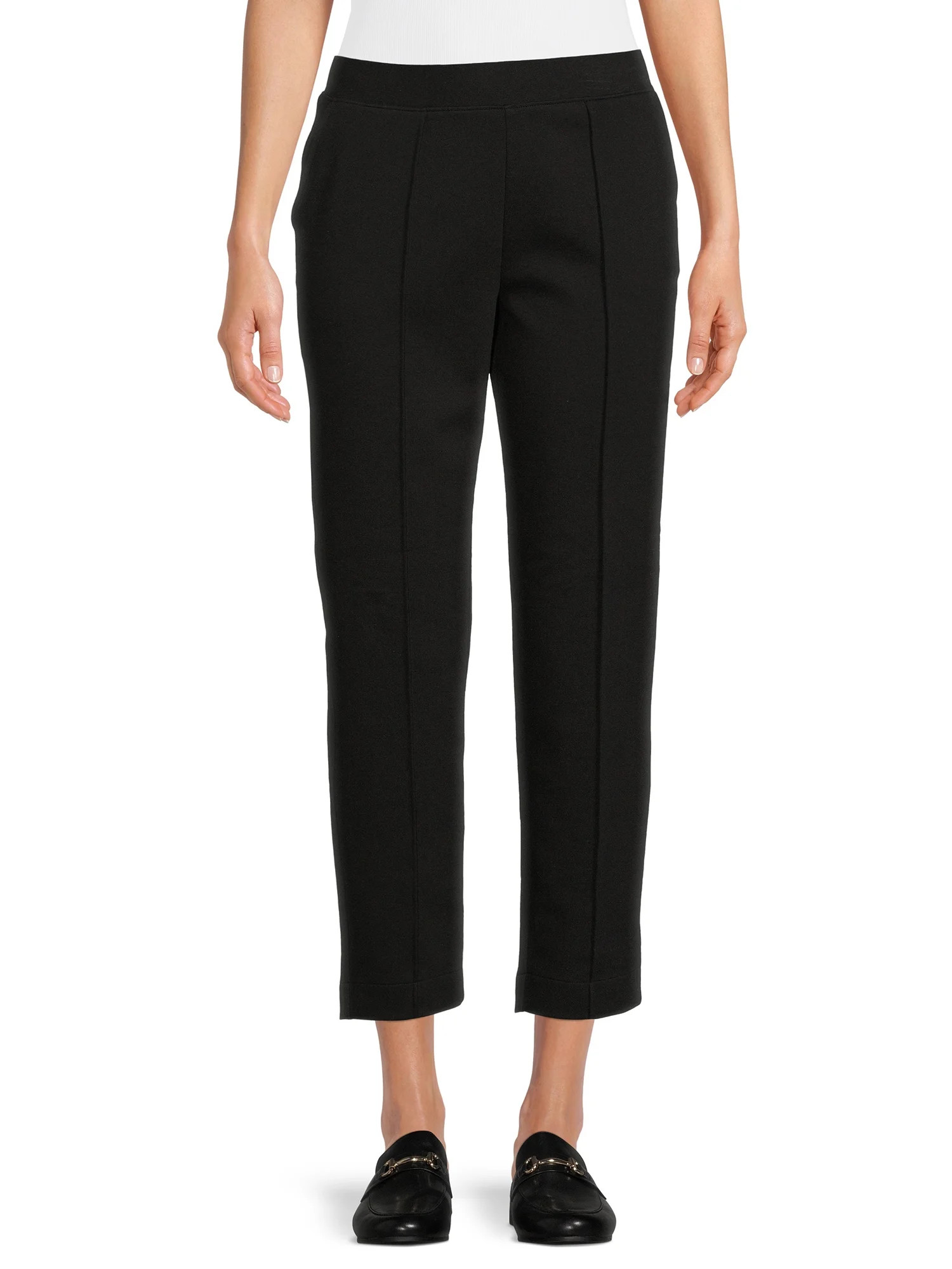 Time and Tru Women's Cropped Pintuck Pull On Knit Pants - Walmart.com | Walmart (US)
