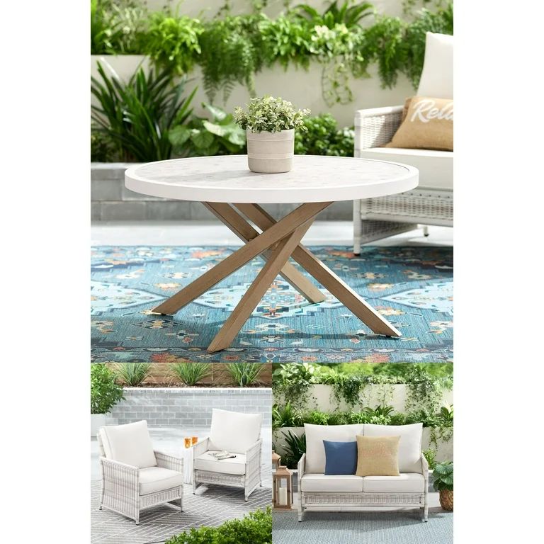 Better Homes & Gardens Paige 4-Piece Outdoor Wicker Loveseat Seating Set, White | Walmart (US)