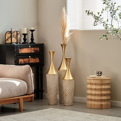 Metal Floor Standing Metal Vase Modern Style Ornaments Home Woven Metal Vase 3-Piece Set Gorgeous Home Decor Gold | Target