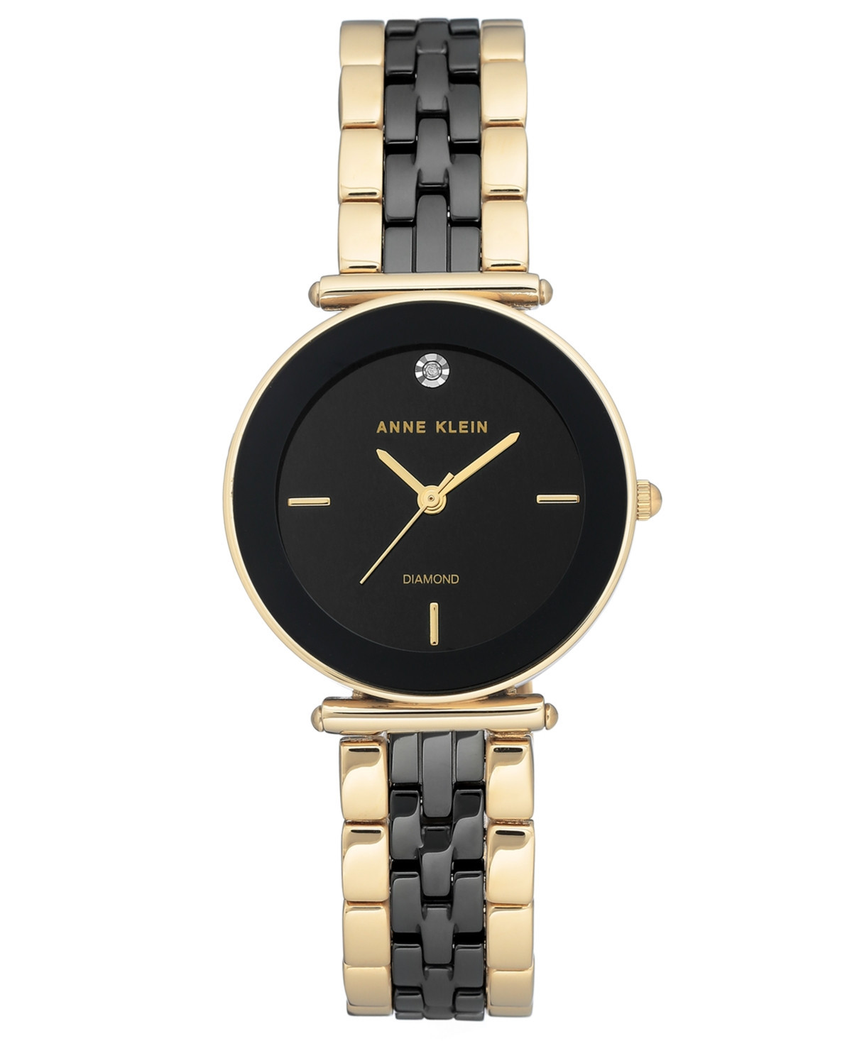 Anne Klein Women's Diamond-Accent Gold-Tone & Black Ceramic Bracelet Watch 30mm - Black | Macy's