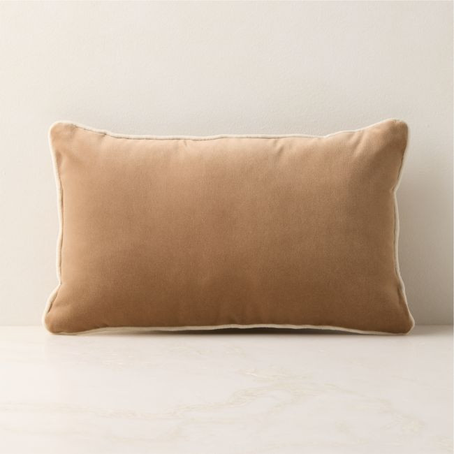 Bronte Light Brown Velvet Outdoor Throw Pillow 20""x12 | CB2