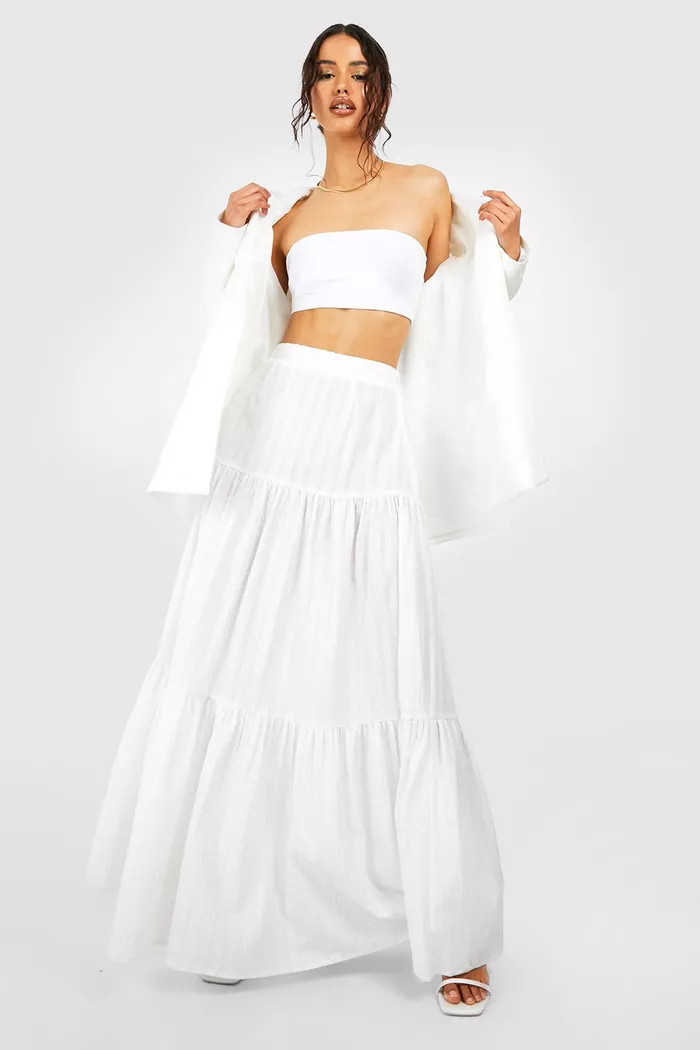 Seersucker Tiered Maxi Skirt | Boohoo.com (UK & IE)