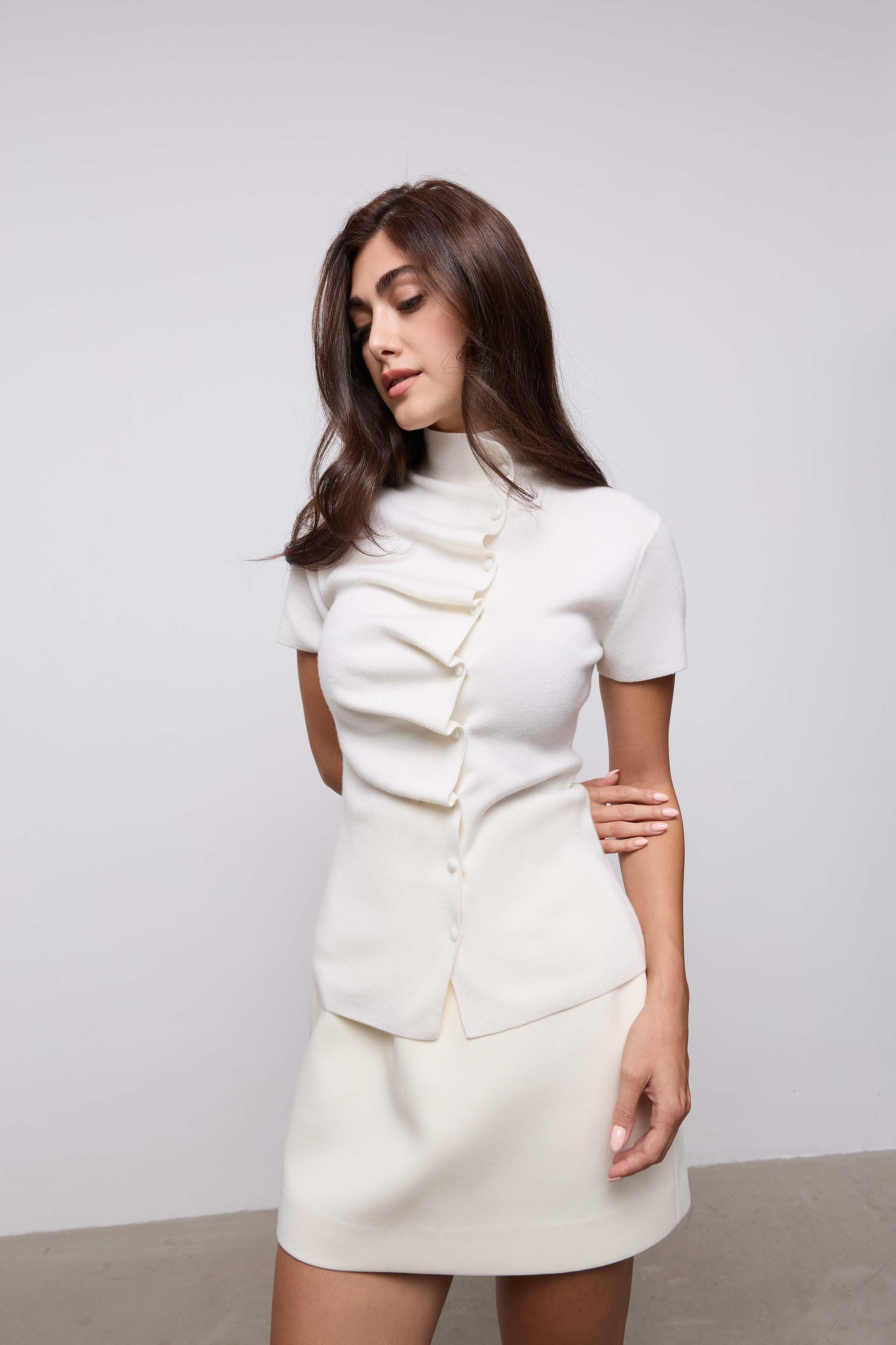 Wool Pleated Cap Sleeve Top | Odd Muse