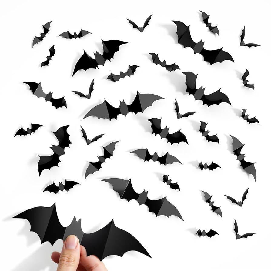 140Pcs Bats Halloween Decor, Spooky Halloween Party Supplies Stickers, 3D Bats Wall Decal, Cute H... | Amazon (US)
