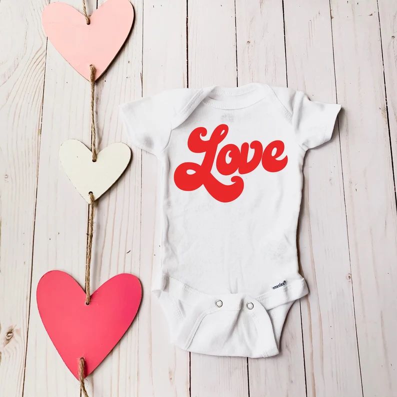 Retro Love Gerber Onesie® - Baby Valentine's Outfit - Love Baby Onesie® - Valentines Infant Clo... | Etsy (US)