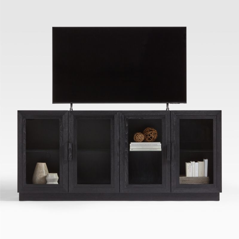 Calypso Charcoal Ebonized Wood 72" Media Console with Glass Doors + Reviews | Crate & Barrel | Crate & Barrel