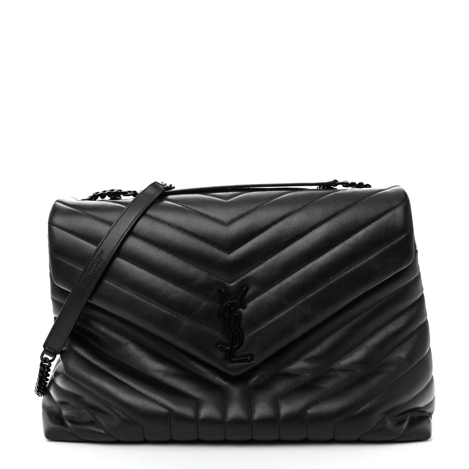 Calfskin Y Quilted Monogram Monochrome Large Loulou Chain Satchel Black | FASHIONPHILE (US)