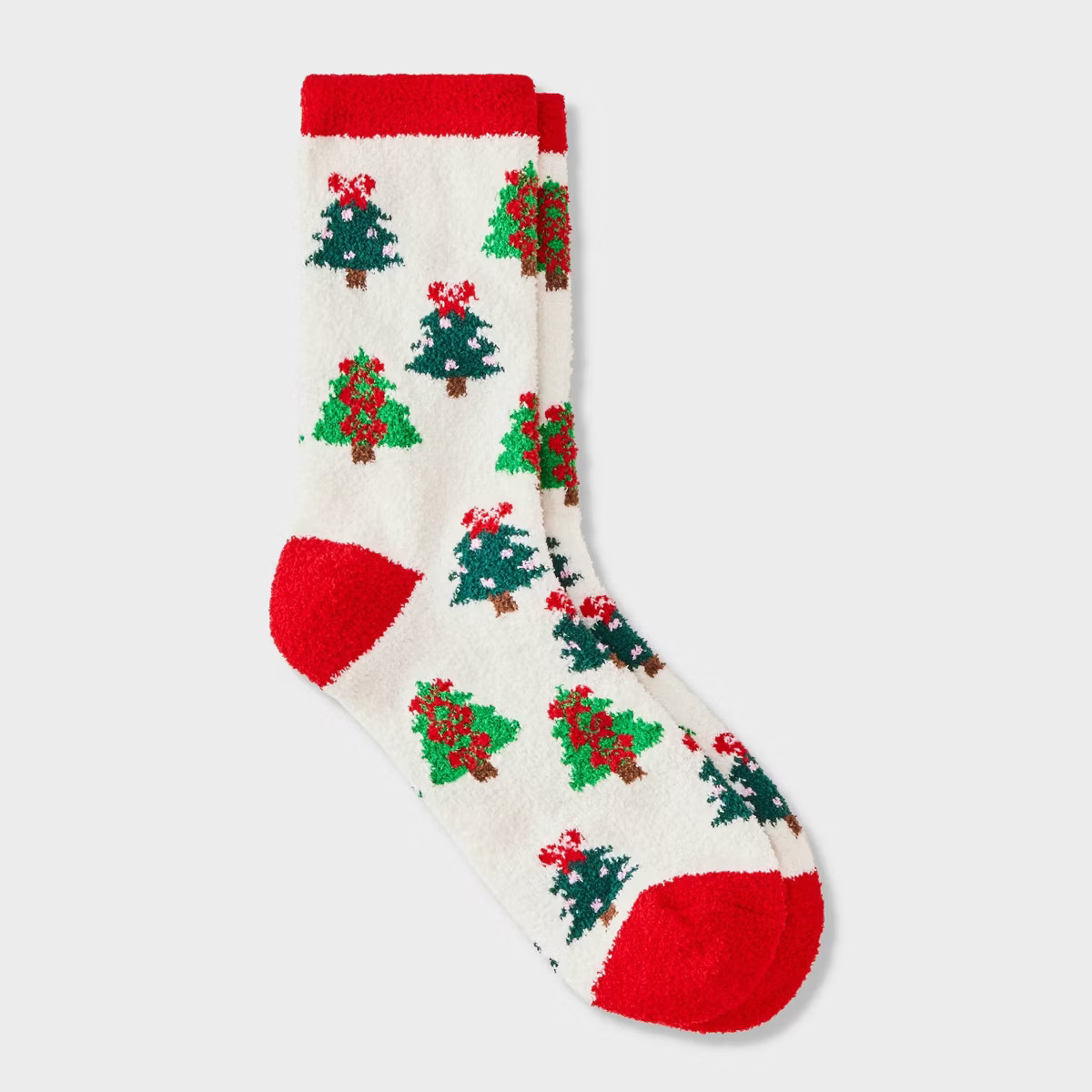 Women's Festive Trees Christmas Cozy Crew Socks - Wondershop™ White/Green/Red 4-10 | Target