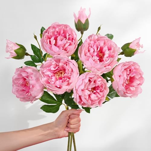 MARTINE MALL 3PCS Real Touch Peonies Artificial Flowers, 22in Pink Fake Peonies Artificial Peonies Flowers Latex Large Faux Peony Flowers for Centerpiece Table Wedding Party Home Decor | Amazon (US)
