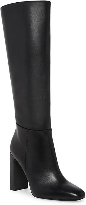 Coutgo Women's Chunky Heeled Knee High Boots Classic Leather Square Toe Zippered Tall Boot | Amazon (US)