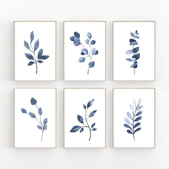 Set of 6 Indigo Blue Botanical Prints Navy Blue Wall Art - Etsy | Etsy (US)