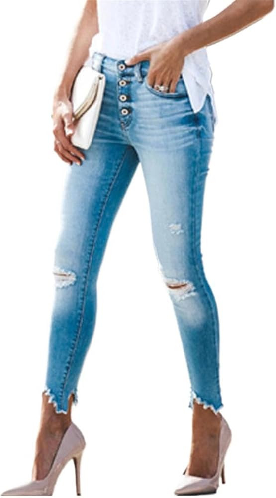 Women's Stretch Jeans Butt Lifting Skinny Blue Denim Pants Leggings Cowboy Tight Pants | Amazon (US)